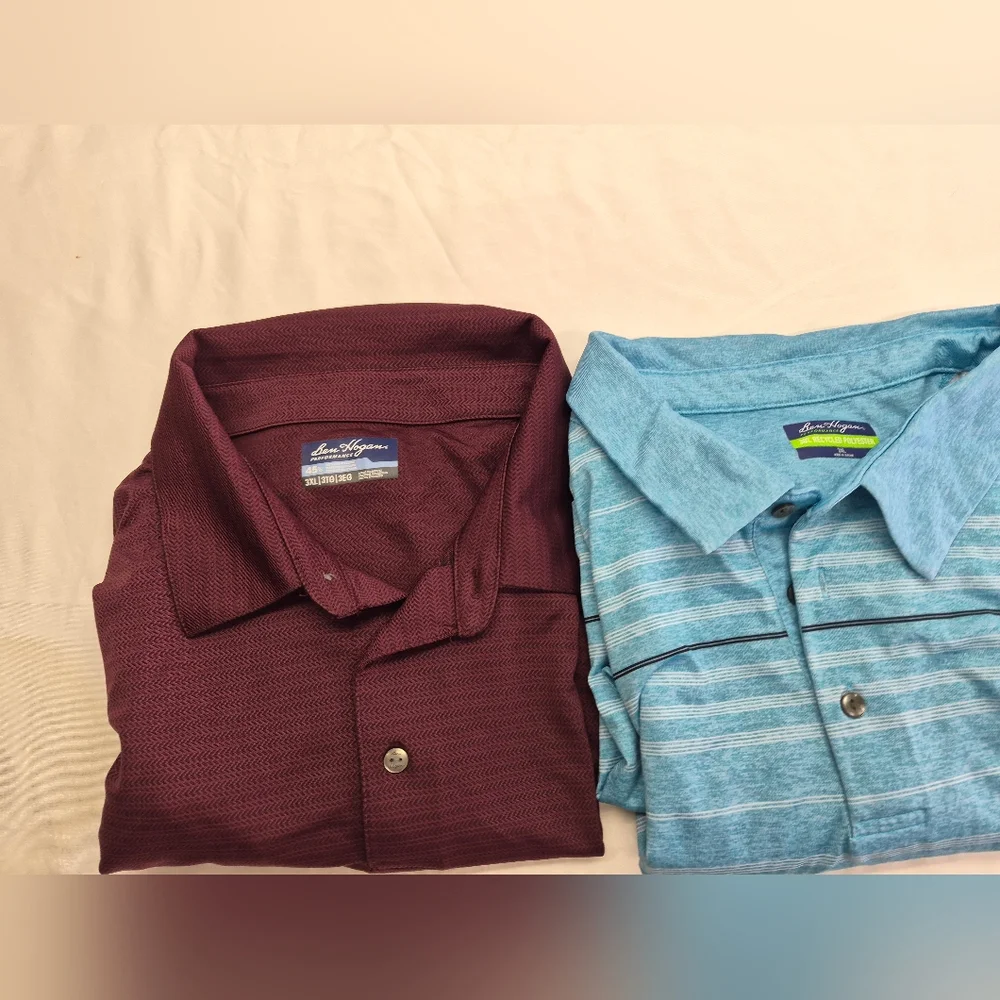 Ben Hogan Performance Polo Shirt Mens 3XL Burgundy & Blue Golf Stretch 2pcs - Picture 10 of 11